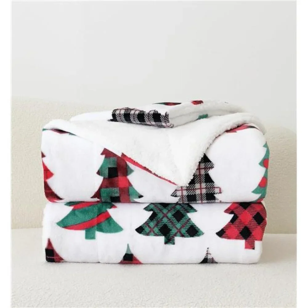 Elegant Comfort Reversible Sherpa Throw, Plush Flannel, 50x60, Plaid Christmas T